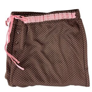 Y2K Liz Claiborne Women L Brown Pink Polka Dot Pajama Pants Bow Lace Cottagecore